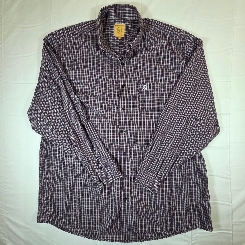 Gunnison Creek Outfitters Mens 2XLT Plaid Button Down Shirt Burgundy Long Sleeve